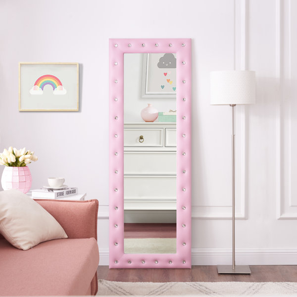 Everly Quinn Crystal Tufted Full Body Mirror, Large Floor Mirror, Full length Mirror, Standing